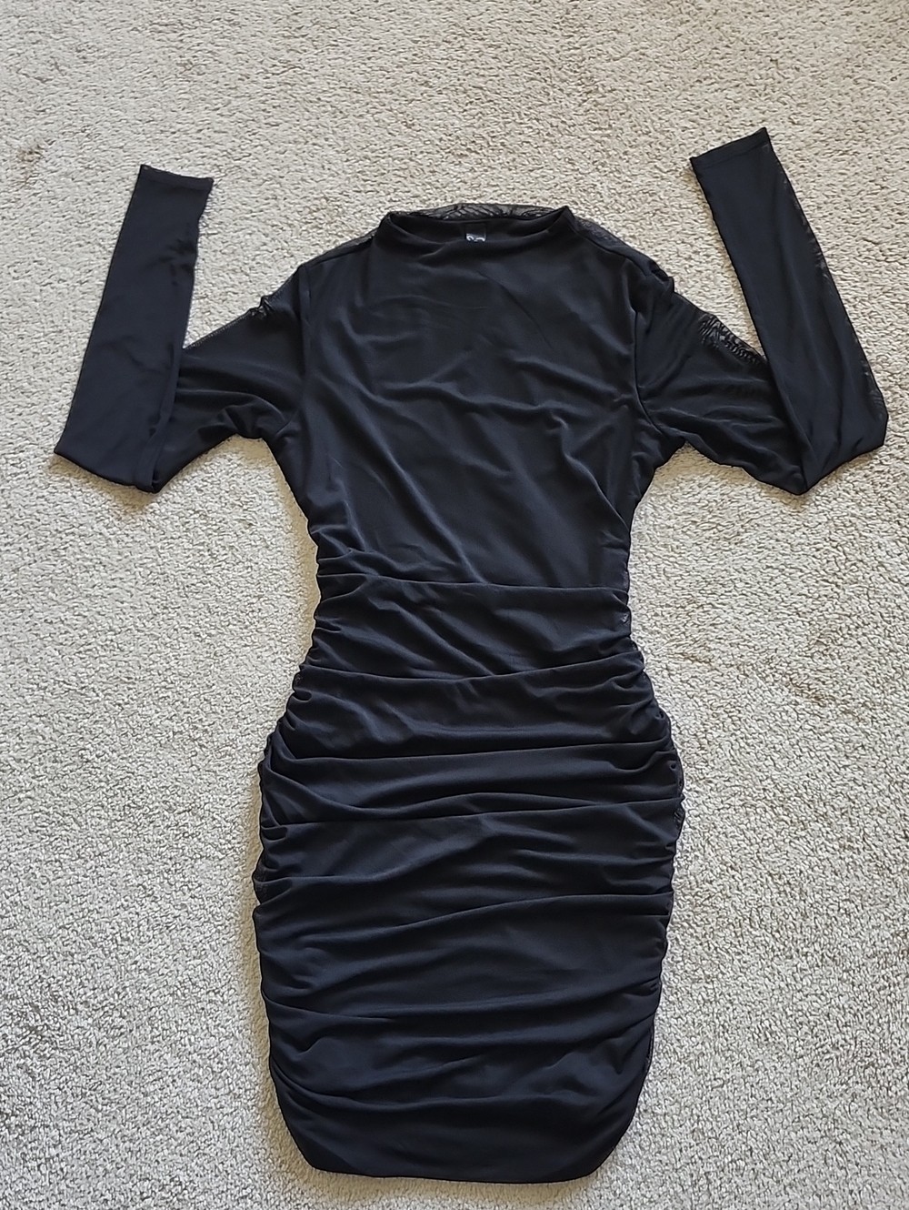 Windsor Black Long-Sleeve Ruched Bodycon Dress